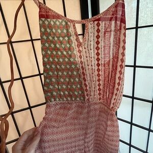 Boho Print Sheer Lace Up Jumper